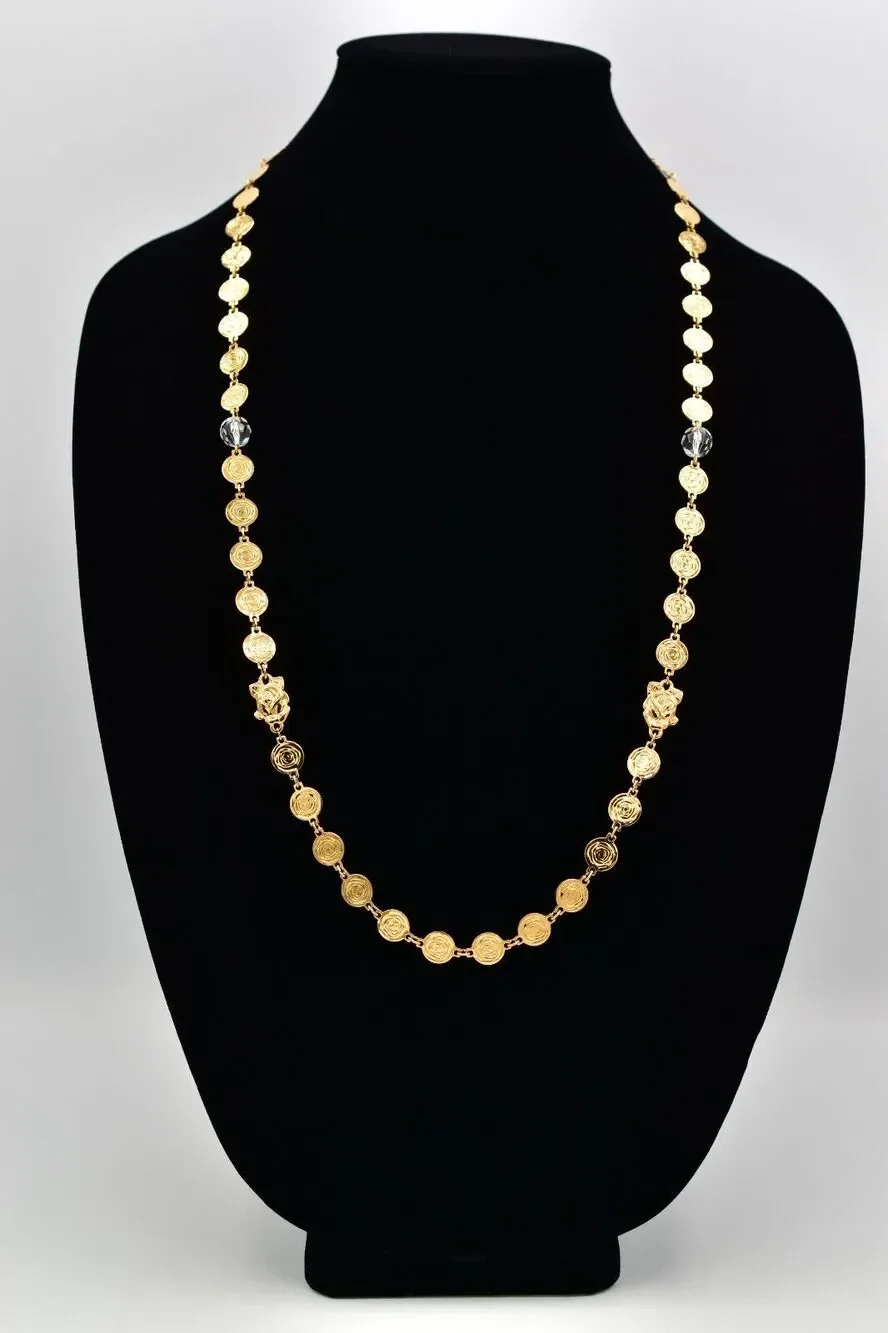 Liz Claiborne Vintage Coin Necklace Gold Chain Station Crystal Signed 80s BinBJ